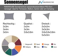 NAKIHOUSE 2x2x2m Vízálló Háromszög Napvédő Sátor Szerelési Készlettel Beige 5