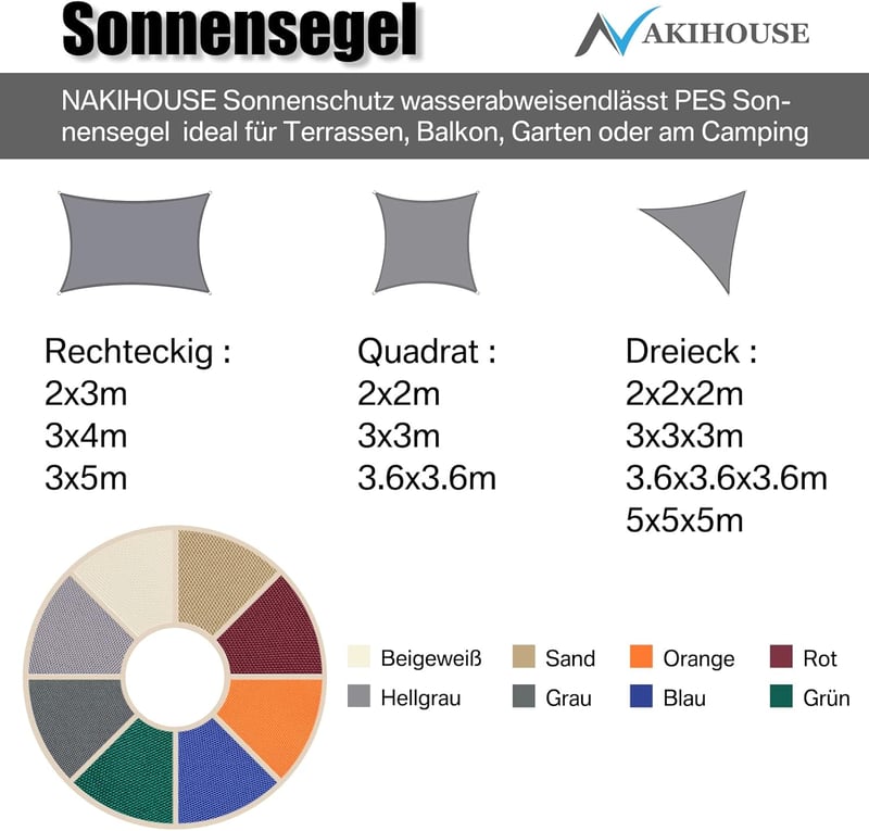 NAKIHOUSE 2x2x2m Vízálló Háromszög Napvédő Sátor Szerelési Készlettel Beige