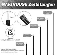 NAKIHOUSE Alumínium Teleszkópos Sátorrúd Szett (2db) - Állítható 40-200 cm, Ponyvához, Napvitorlához, Kempinghez, Tárolótáskával 3