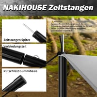 NAKIHOUSE Alumínium Teleszkópos Sátorrúd Szett (2db) - Állítható 40-200 cm, Ponyvához, Napvitorlához, Kempinghez, Tárolótáskával 4