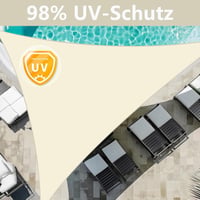 NAKIHOUSE Háromszög Napvitorla 3x3x3m - Vízálló Napellenző 98% UV Védelemmel - Árnyékoló Kertbe, Teraszra, Erkélyre, Medencéhez - Bézs 2