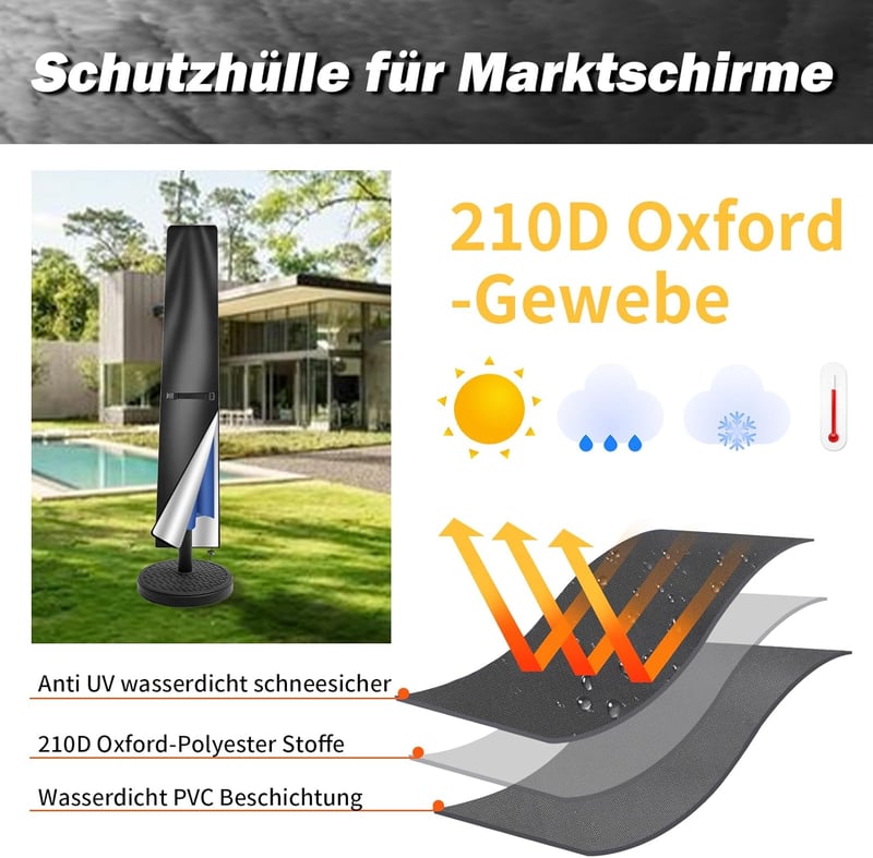 NAKIHOUSE Napernyő Védőhuzat 190x30/50cm Vízálló UV Szűrő Fekete
