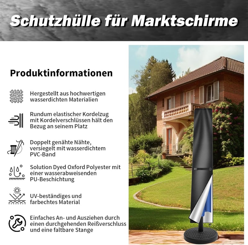 NAKIHOUSE Napernyő Védőhuzat 190x30/50cm Vízálló UV Szűrő Fekete