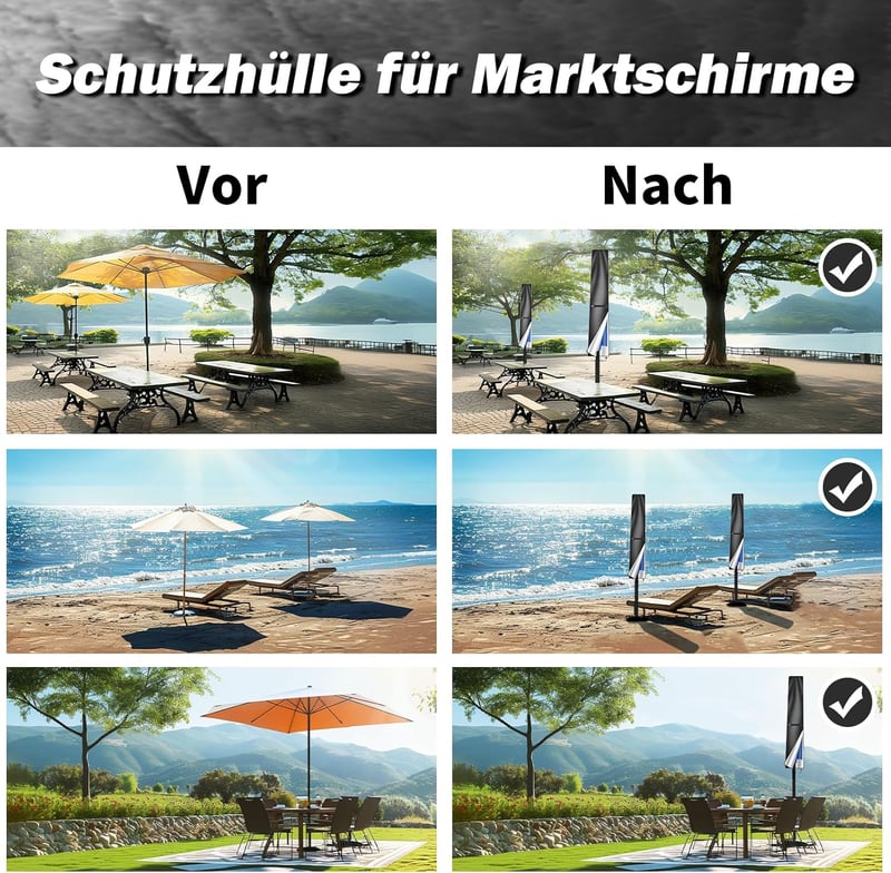NAKIHOUSE Napernyő Védőhuzat 190x30/50cm Vízálló UV Szűrő Fekete