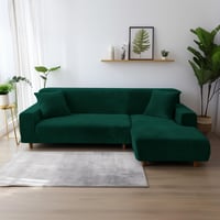 NAKIHOUSE Vastag Bársony Kanapévédő Takaró Sötétzöld 1-4 Személyes Rugalmas Huzat Párnával - 2 Sitzer für Sofalänge 139-175cm, Dark Green 5