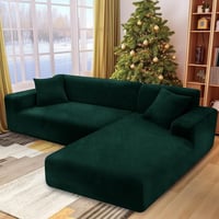 NAKIHOUSE Vastag Bársony Kanapévédő Takaró Sötétzöld 1-4 Személyes Rugalmas Huzat Párnával - 2 Sitzer für Sofalänge 139-175cm, Dark Green 1