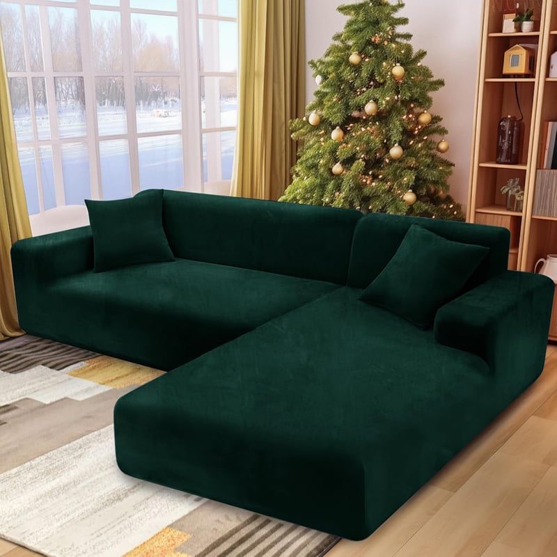NAKIHOUSE Vastag Bársony Kanapévédő Takaró Sötétzöld 1-4 Személyes Rugalmas Huzat Párnával - 2 Sitzer für Sofalänge 139-175cm, Dark Green
