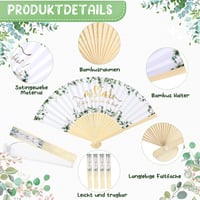 Namalu eukaliptusz mintás hajtogatható bambusz kézi legyező organza tasakkal - fehér - 60 db 5