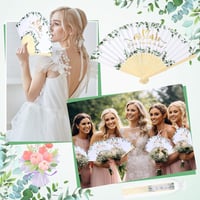 Namalu eukaliptusz mintás hajtogatható bambusz kézi legyező organza tasakkal - fehér - 60 db 6
