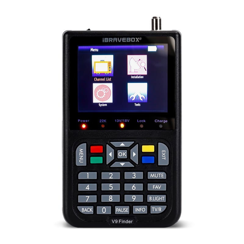 NamYoprce V9 Digitalni satelitski lokator s 3,5" LCD zaslonom - Full HD, H.265 podrška, 3000mA baterija, USB ažuriranje, višejezični izbornik, Crni