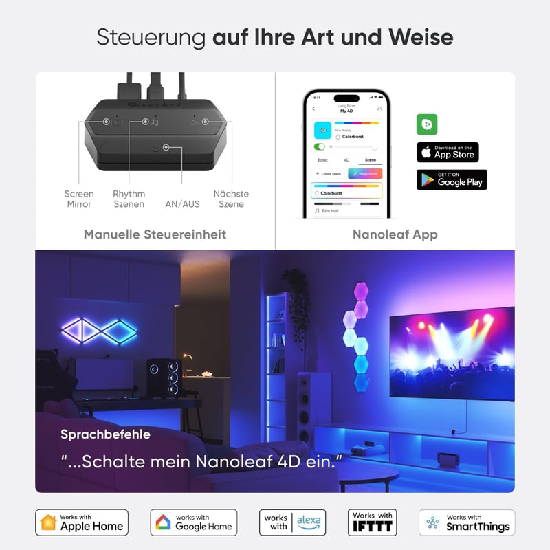 Nanoleaf 4D Screen Mirror LED szalag TV-hez 85 colig, RGBW okos világítás - 4D Kit -Bildschirme bis zu 85 Zoll (215 cm)
