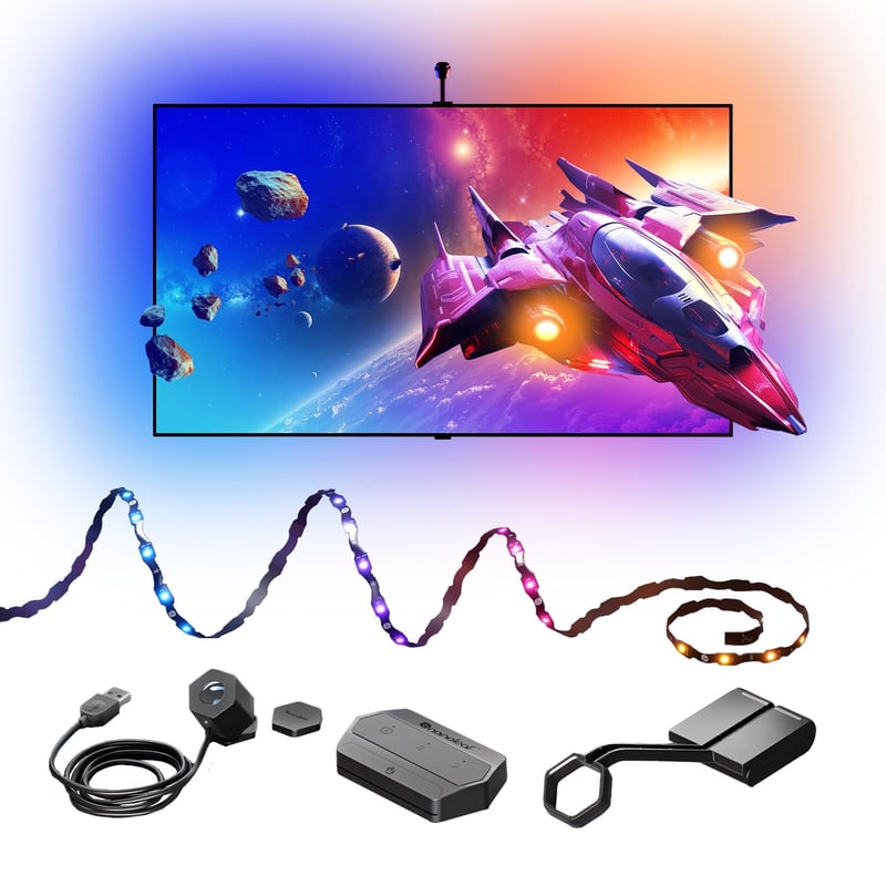 Súprava LED pásikov Nanoleaf 4D V2 na zrkadlenie obrazovky TV, max. 65 palcov (165 cm), RGBW podsvietenie, kamera, Zigzag, WiFi, kompatibilné s Alexa, Apple, Google