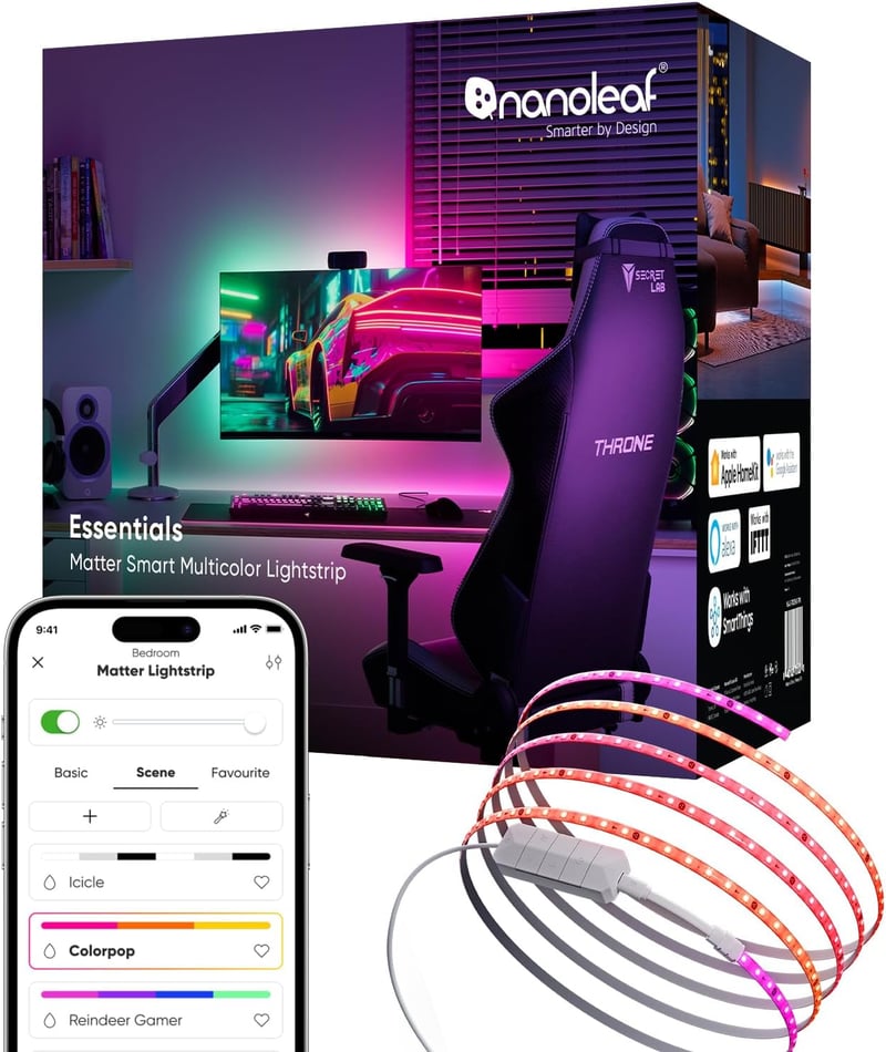 Nanoleaf Matte WLAN Gradient LED szalag 5m, okos szinkronizálás, 300 RGBIC LED, hangvezérlés - Lightstrip 5M (50 Farbzonen)
