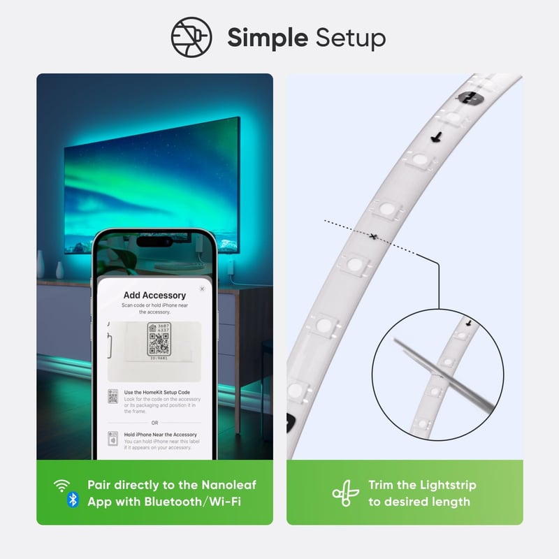Nanoleaf Matte WLAN Gradient LED szalag 5m, okos szinkronizálás, 300 RGBIC LED, hangvezérlés - Lightstrip 5M (50 Farbzonen)