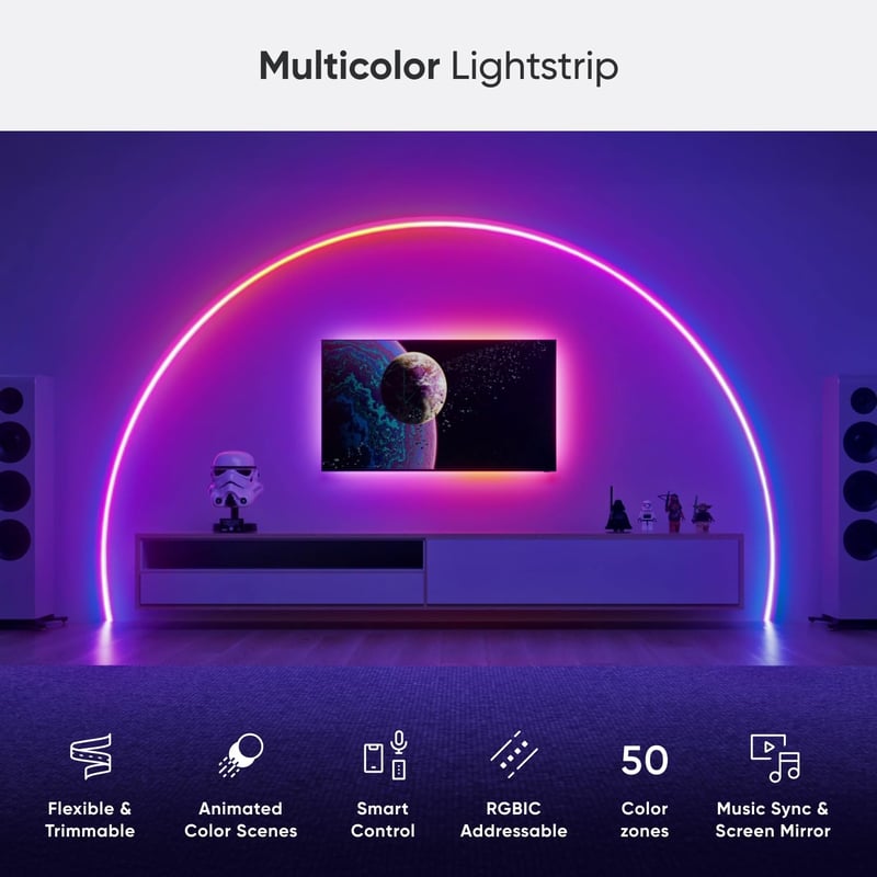 Nanoleaf Matte WLAN Gradient LED szalag 5m, okos szinkronizálás, 300 RGBIC LED, hangvezérlés - Lightstrip 5M (50 Farbzonen)