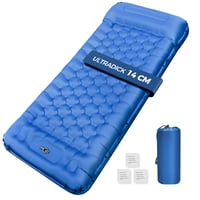 Saltea de camping gonflabilă NAPASA, grosime 14 cm, cu pompă de picior integrată și pernă, impermeabilă, albastră – pentru drumeții, plajă, călătorii, cort 1