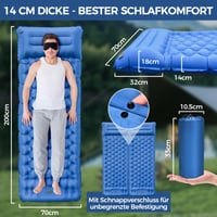 Saltea de camping gonflabilă NAPASA, grosime 14 cm, cu pompă de picior integrată și pernă, impermeabilă, albastră – pentru drumeții, plajă, călătorii, cort 2
