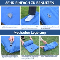 Saltea de camping gonflabilă NAPASA, grosime 14 cm, cu pompă de picior integrată și pernă, impermeabilă, albastră – pentru drumeții, plajă, călătorii, cort 6