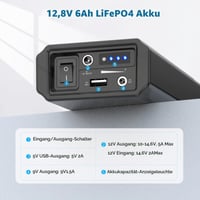 NASTIMA 12V 6000mAh 72Wh LiFePO4 powerbank, 12V 9V DC a 5V USB výstupom pre LED pásy, CCTV kamery, s nabíjačkou 2