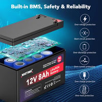 NASTIMA 12V 8Ah LiFePO4 Akkumulátor BMS Védelemmel, 4000 Ciklus, Napelem Rendszerhez 5