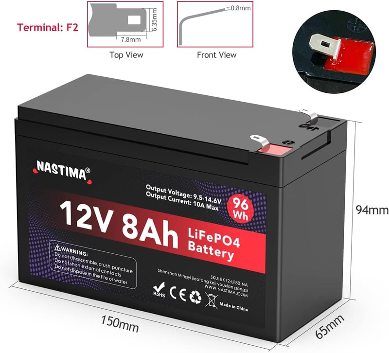 NASTIMA 12V 8Ah LiFePO4 Akkumulátor BMS Védelemmel, 4000 Ciklus, Napelem Rendszerhez