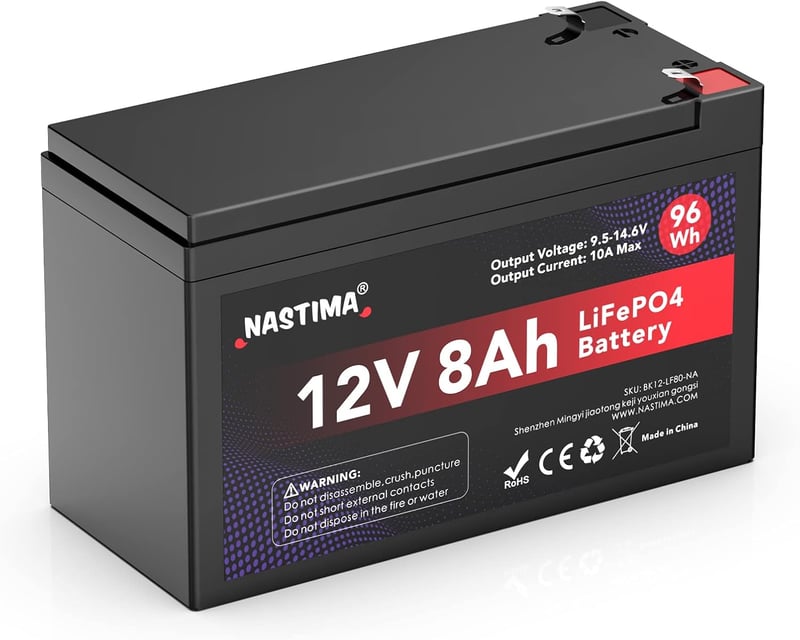 NASTIMA 12V 8Ah LiFePO4 Akkumulátor BMS Védelemmel, 4000 Ciklus, Napelem Rendszerhez