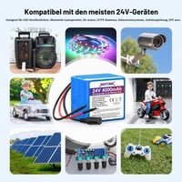 Nabíjateľná lítium-iónová batéria NASTIMA 4000 mAh 88,8 Wh 24 V pre Bluetooth reproduktory, RC autá a solárne systémy – s nabíjačkou a konektormi 6