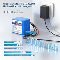 Nabíjateľná lítium-iónová batéria NASTIMA 4000 mAh 88,8 Wh 24 V pre Bluetooth reproduktory, RC autá a solárne systémy – s nabíjačkou a konektormi 2