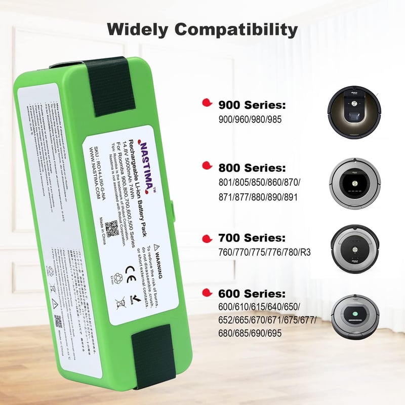 NASTIMA Xlife 14,4V 5200mAh Lítium-ion Akkumulátor iRobot Roomba Porszívókhoz - Kompatibilis 600-900 Sorozattal, 3,5 Órás Üzemidő