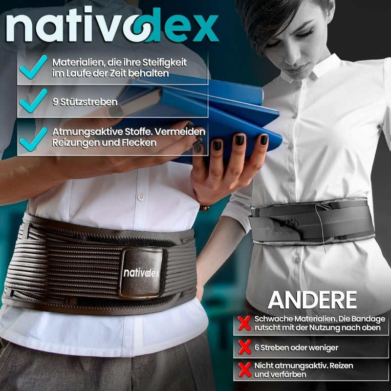 NativoDex Hátfájás Elleni Támogatóöv - Lumbális Gerincstabilizáló Hátöv Merevítővel