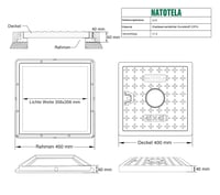 Natotela GRP üvegszálas aknafedél kerettel és fogantyúval 450x450 mm, nyílásméret 356x356 mm, A15, fekete - gyephez, udvarhoz, kerthez, teraszhoz 2