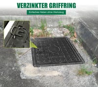Natotela GRP üvegszálas aknafedél kerettel és fogantyúval 450x450 mm, nyílásméret 356x356 mm, A15, fekete - gyephez, udvarhoz, kerthez, teraszhoz 5