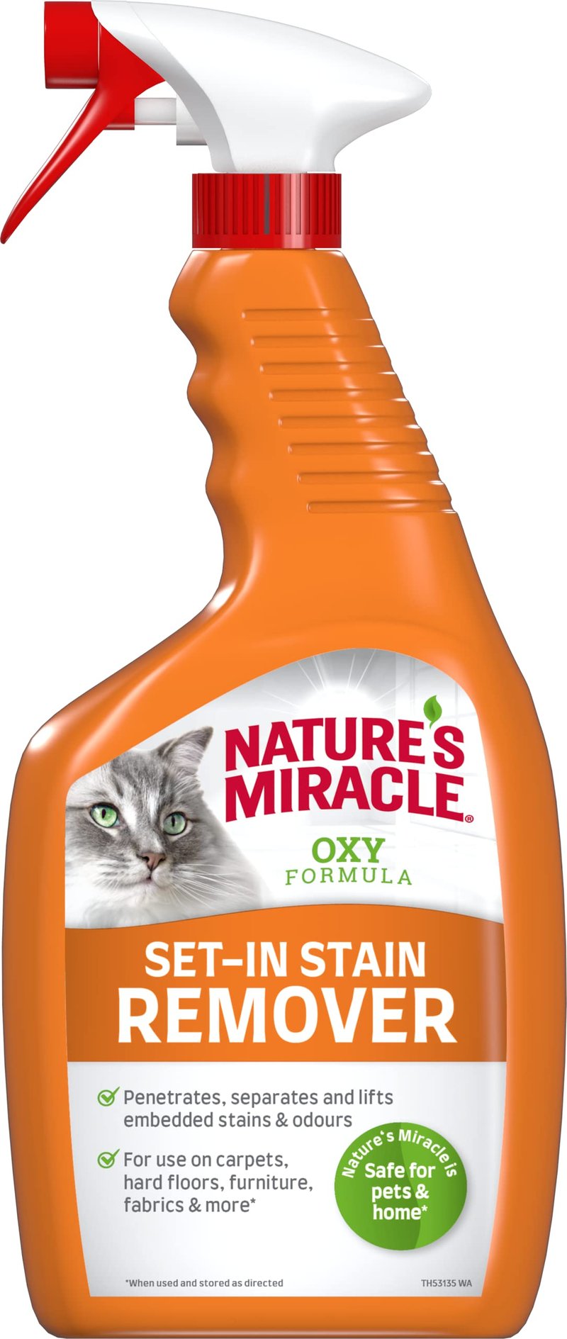 Spray pentru eliminarea petelor și a mirosurilor pentru pisici Nature's Miracle Cat Set-In Stain & Odour Remover Oxy Formula, 709 ml