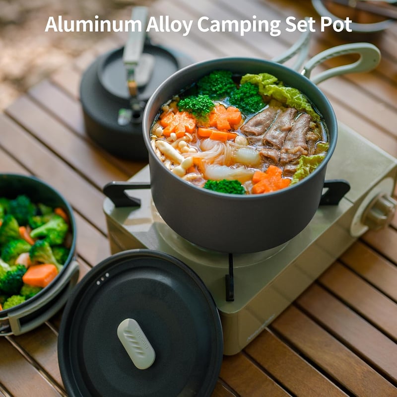 Naturehike 2-7 fős kemping lábas készlet főzőedény szett piknikhez túrázáshoz grillhez szürke tartótáskával