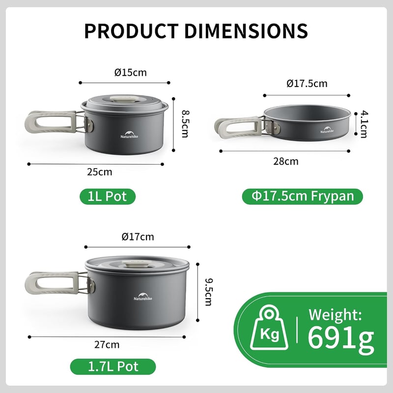 Naturehike 2-7 fős kemping lábas készlet főzőedény szett piknikhez túrázáshoz grillhez szürke tartótáskával
