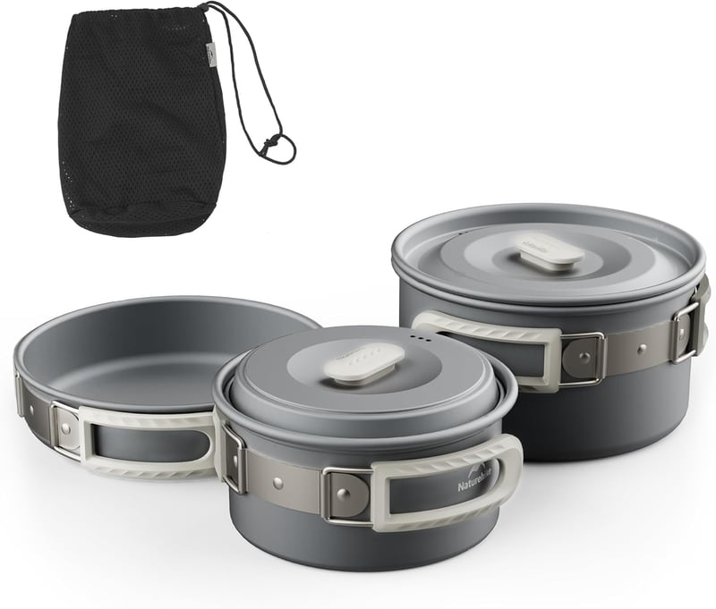 Naturehike 2-7 fős kemping lábas készlet főzőedény szett piknikhez túrázáshoz grillhez szürke tartótáskával