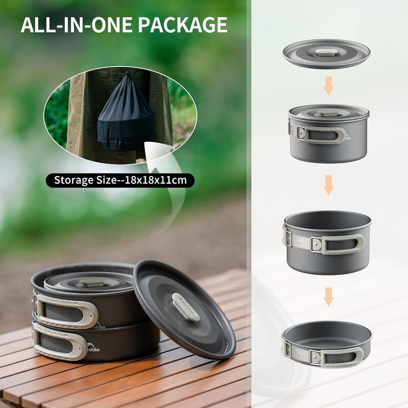 Naturehike 2-7 fős kemping lábas készlet főzőedény szett piknikhez túrázáshoz grillhez szürke tartótáskával