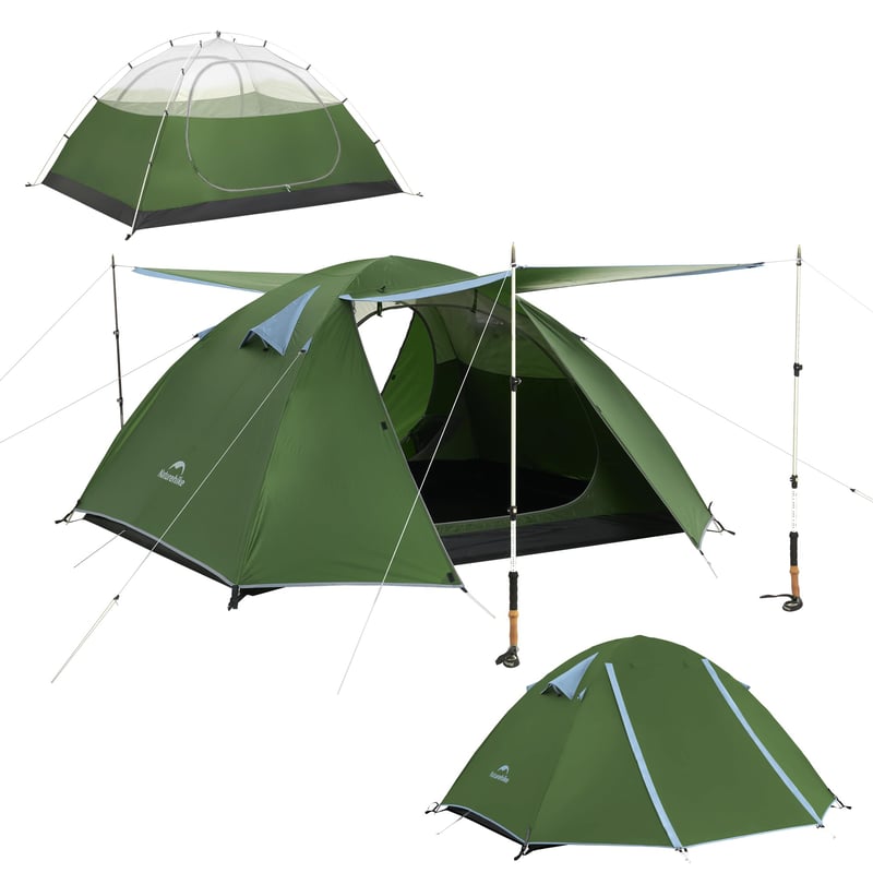 Cort Ultralejer Naturehike Bleik de 2 Persoane cu 2 Antreuri pentru Camping și Trekking - Verde