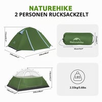 Cort Ultralejer Naturehike Bleik de 2 Persoane cu 2 Antreuri pentru Camping și Trekking - Verde 7