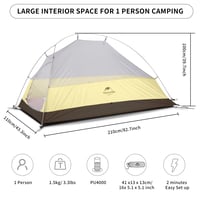Cort ultraușor pentru o persoană Naturehike Cloud Up, verde pădure - Cort de camping tip cupolă, ultralight, pentru drumeții cu rucsacul, 20D 2