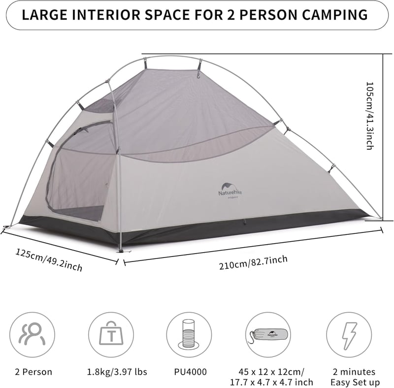 Naturehike Cloud Up 2 Ultralight Kempingstan 2 Személyes Vízálló Hátizsák Túrázáshoz