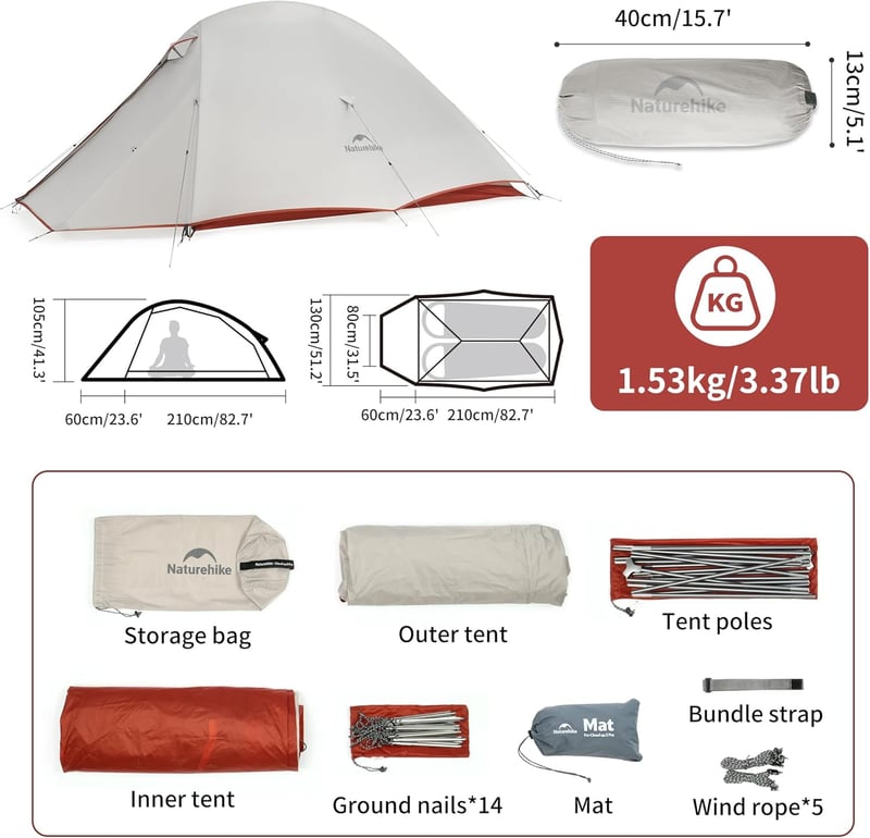 Naturehike Cloud Up Pro 2 személyes ultrakönnyű sátor kempingezéshez és túrázáshoz