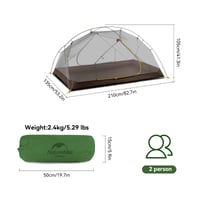 Naturehike Mongar 2-miestny ultraľahký dvojplášťový stan na turistiku a kempovanie - 20D Nylon, olivovozelený, nepremokavý 2