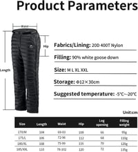 Naturehike Pehely Nadrág Férfi Női Unisex Ultrakönnyű Téli Outdoor Túrázás Kemping Kerékpár Fekete XL 5