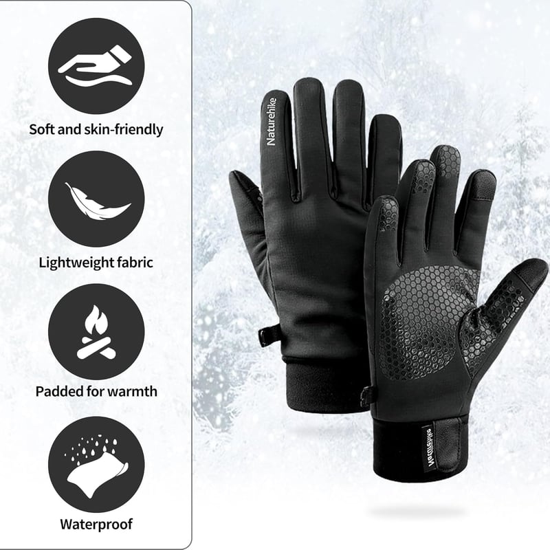 Naturehike téli kesztyű touchscreen ujjal, szélálló meleg kesztyű férfiaknak és nőknek