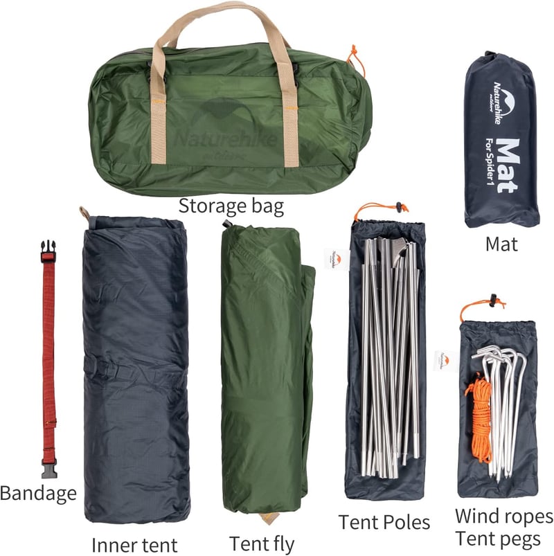 Naturehike Ultrakönnyű Sátor 1 Személyes - Vízálló Túrasátor 4 Évszakos Használatra, Szélálló Kialakítás Hátizsákos Túrázáshoz, Kempingezésh - Forest Green - 1 Person