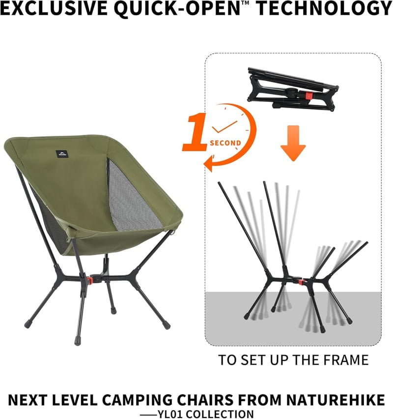 Naturehike Ultralight Összecsukható Camping Szék Zöld M - Könnyű Hordozható Kempingszék Túrázáshoz