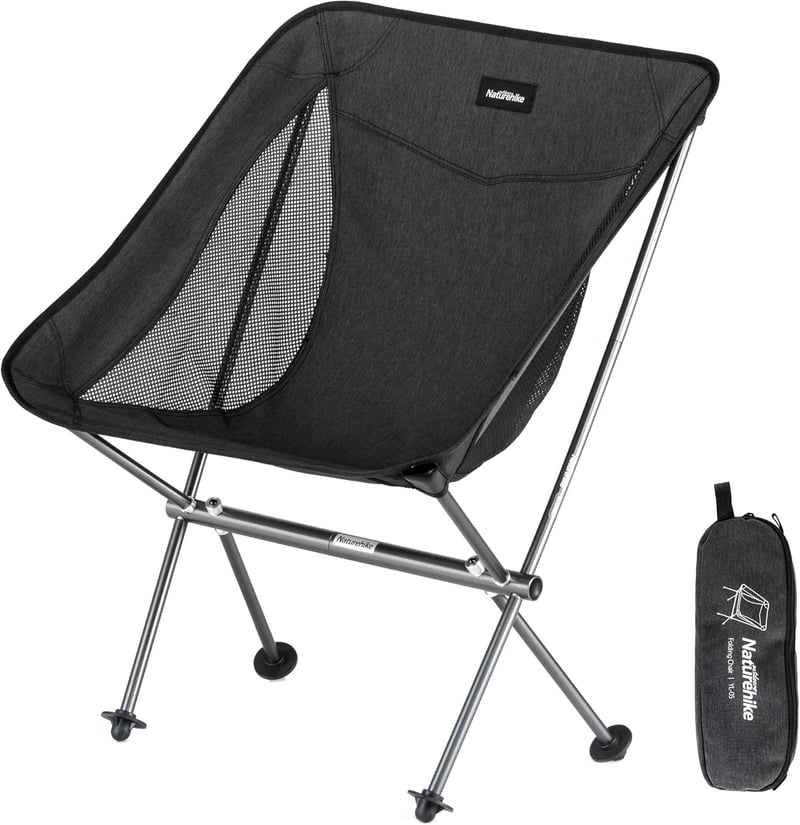Scaun de camping pliabil Naturehike Ultralight Negru, capacitate 150 kg, pentru pescuit, picnic, drumeții, activități în aer liber