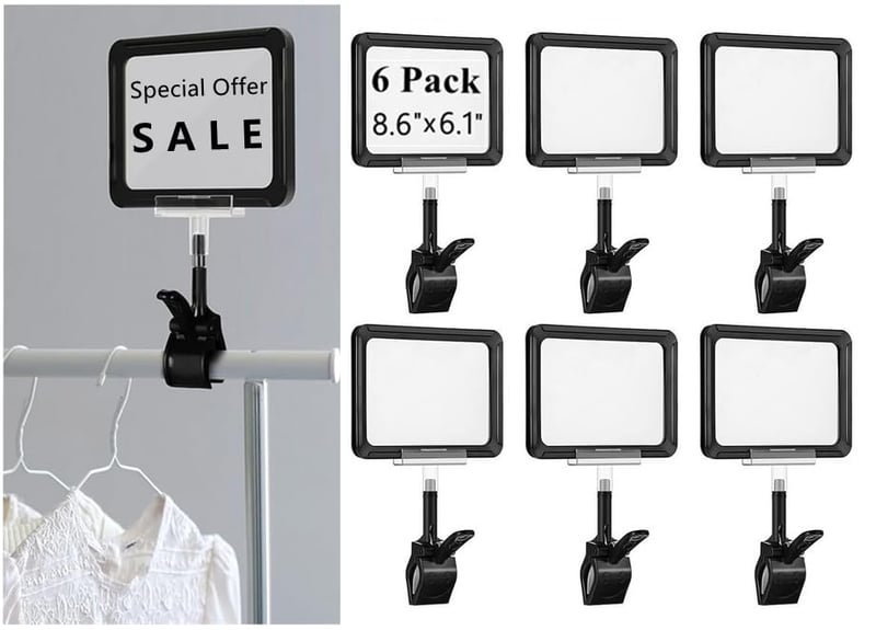 NatureMan Plastový držiak na ceduľky so štipcom, 6 ks – Otočný klip na cenovky pre maloobchod a supermarkety, 21,8 x 15,5 cm