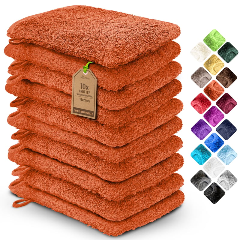 NatureMark froté umývacia rukavica 10 ks, 100% bavlna, mäkká a odolná, terakota, 15x21 cm